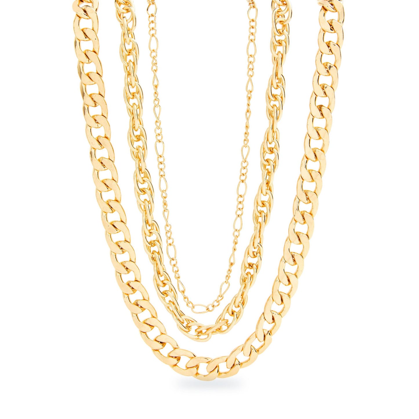 Gold 3 Row Chunky Chain Necklace