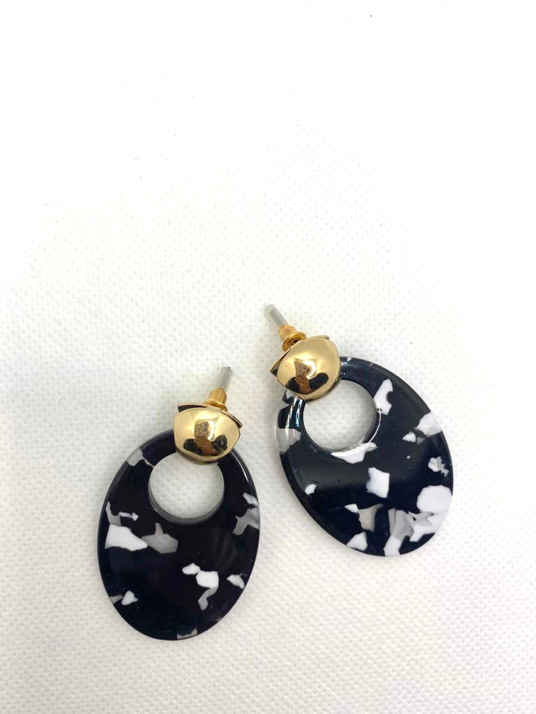 Oval Black & White shaped Print earrings