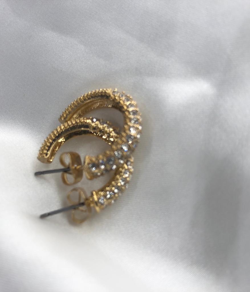 Gold Double Layered Diamanté Mini Hoop