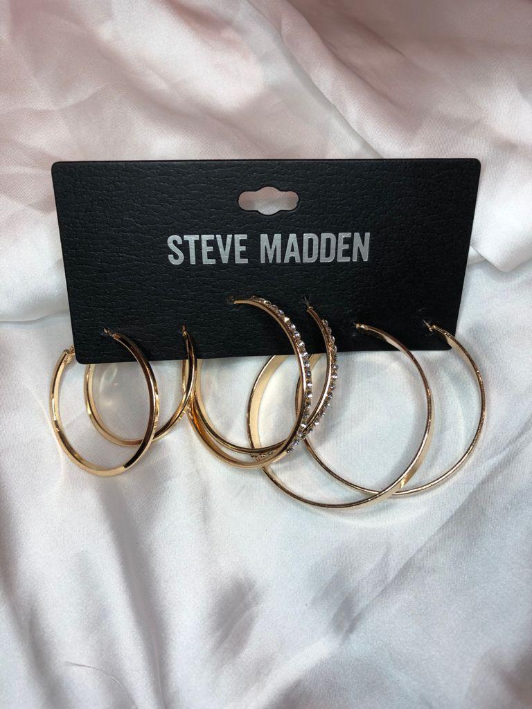 Steve Madden Set of 3 Yellow Gold  Rhinestone Hoop Earrings