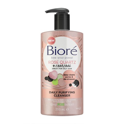 Biore Rose Quartz & Charcoal Daily Purifying Cleanser For Oily Skin 200ml