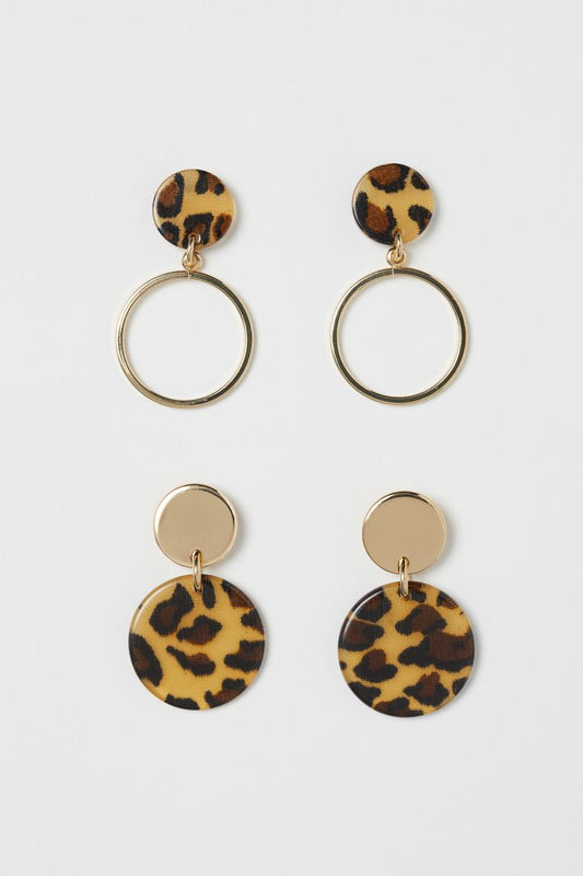 Set of 2 gold and animal print earrings