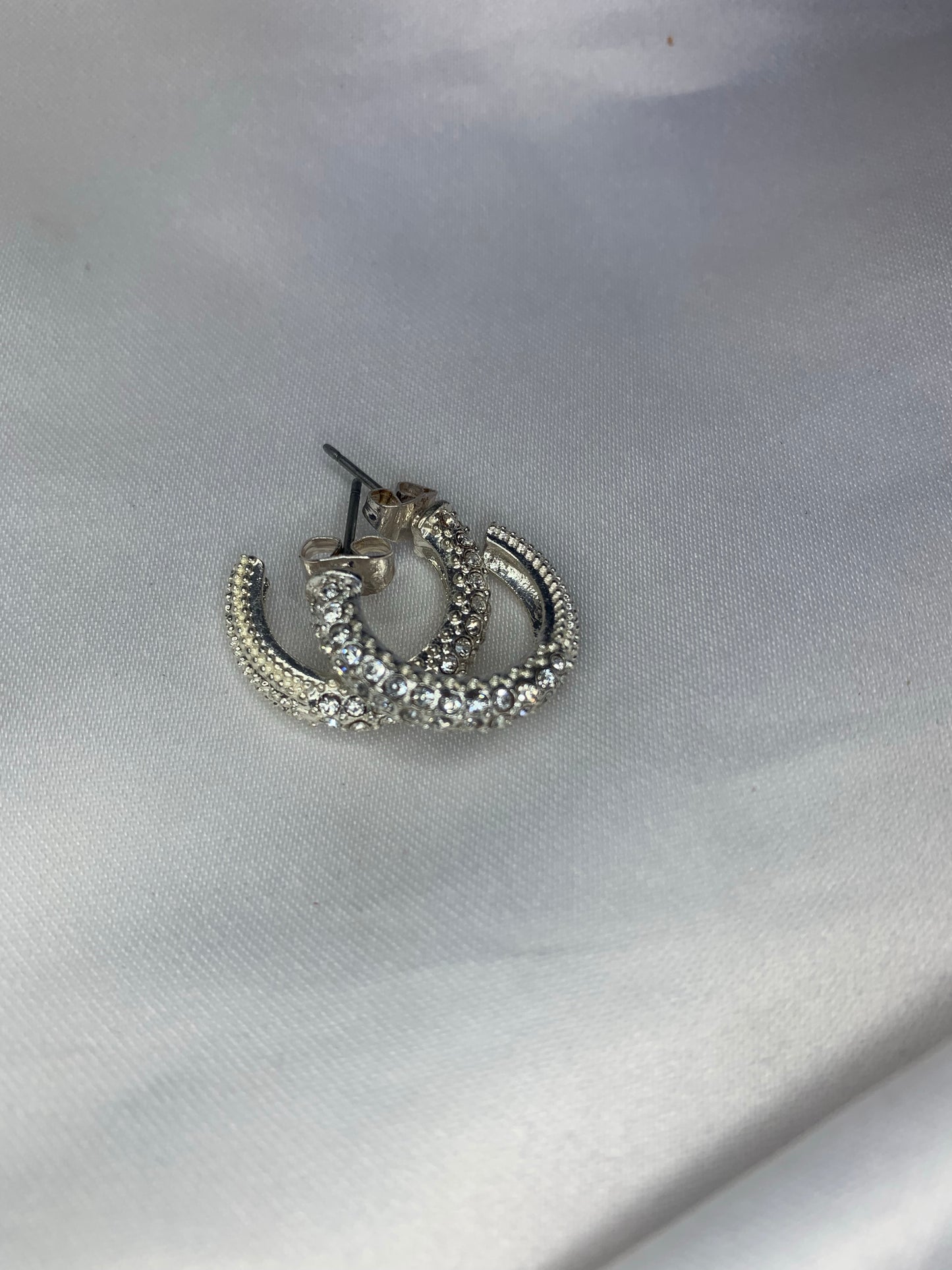 Silver Textured Diamanté Mini Hoop