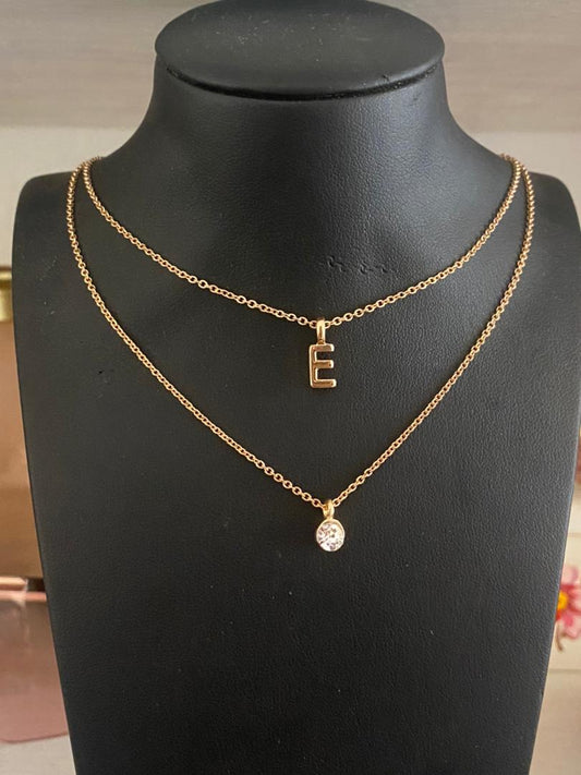 Double layered Initial E Necklace