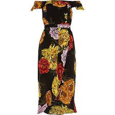 RIVER ISLAND Black Floral Dress Size 14