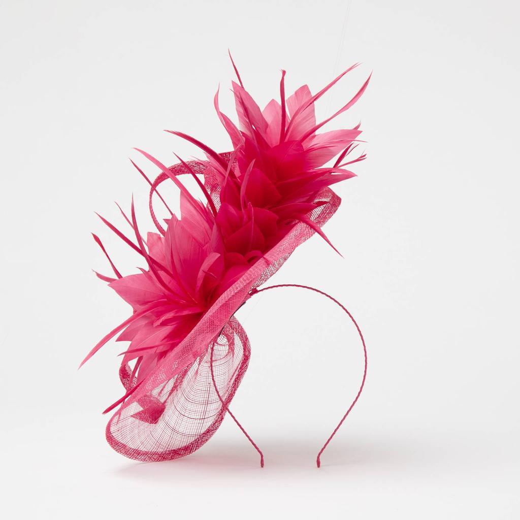 Star by Julian MacDonald pink trailing feather flower Bon Bon Fascinator/Hire