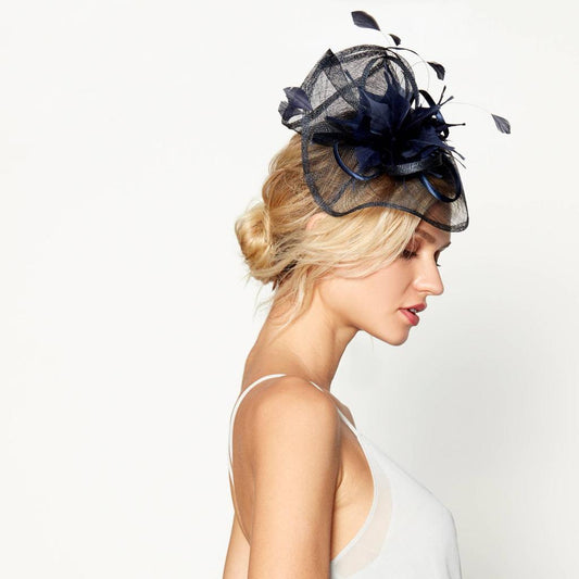 Debut Navy feather fascinator | Hire