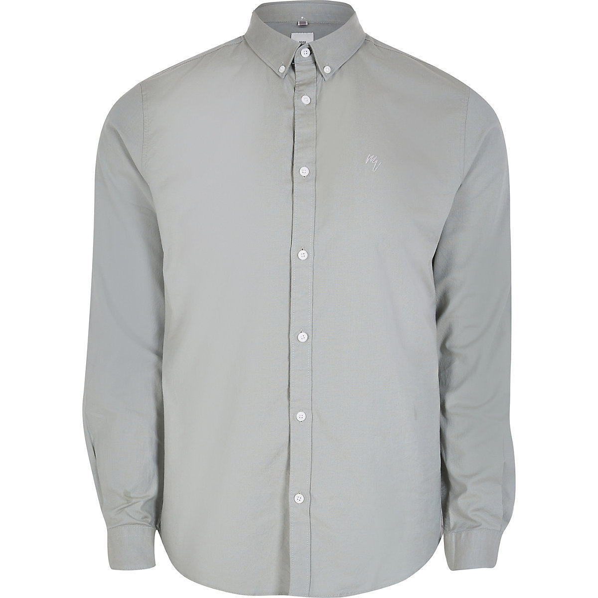 River Island Khaki slim fit long sleeve Oxford shirt