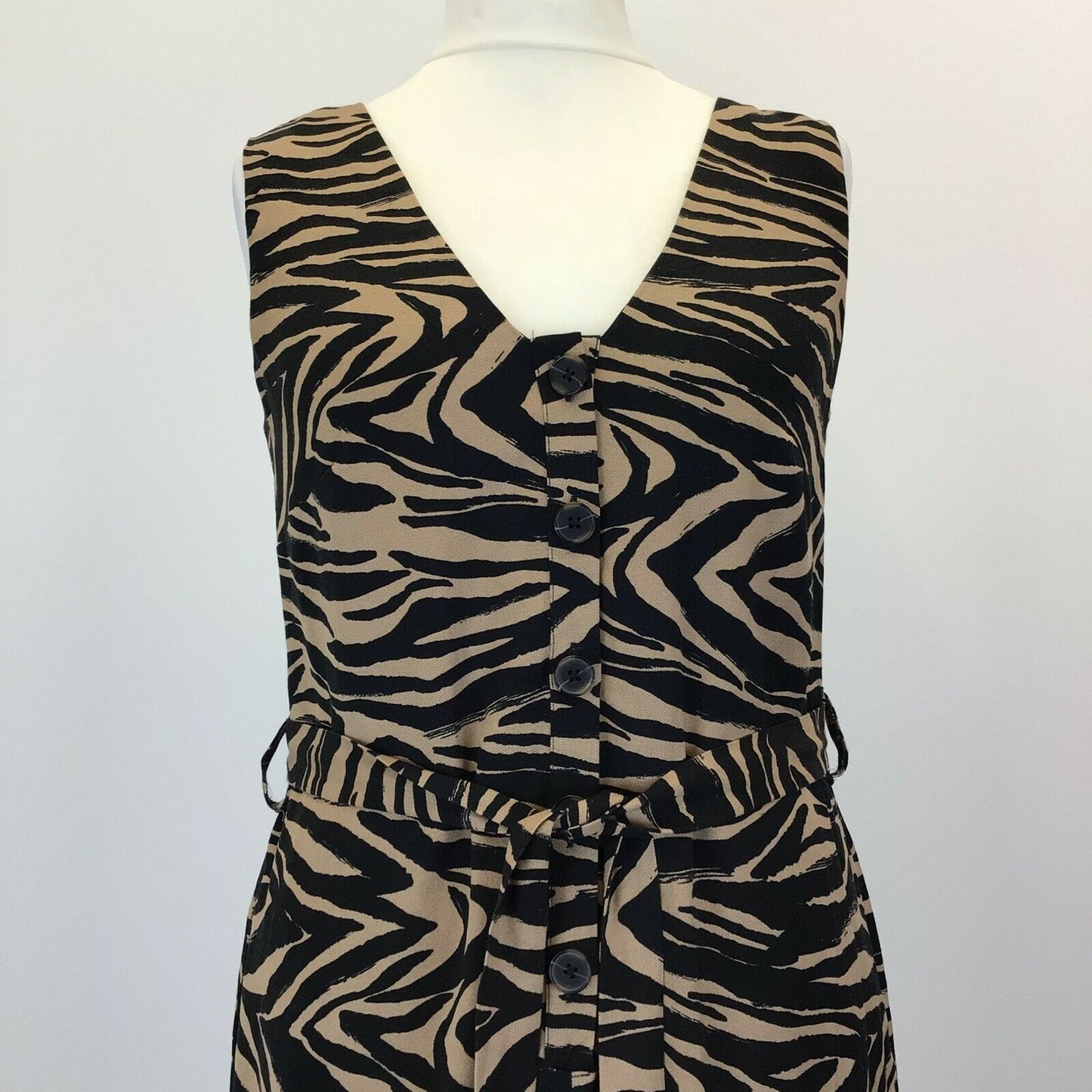 NEXT TAILORING Black and Brown Zebra Print Jumpsuit Size 8