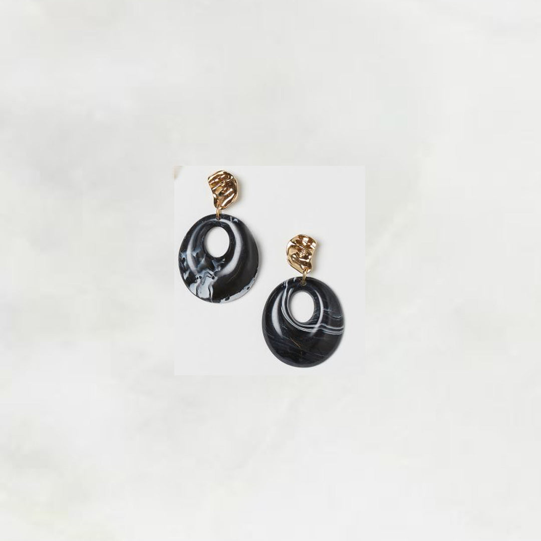 Marble and Gold Oval Earrings